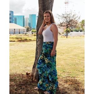 Blue Tropical Print Palazzo Pants